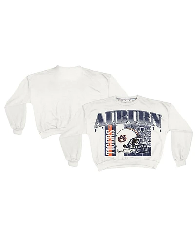 Pressbox Women's White Auburn Tigers Oversized Janice Retro Waist-Length Sweatshirt