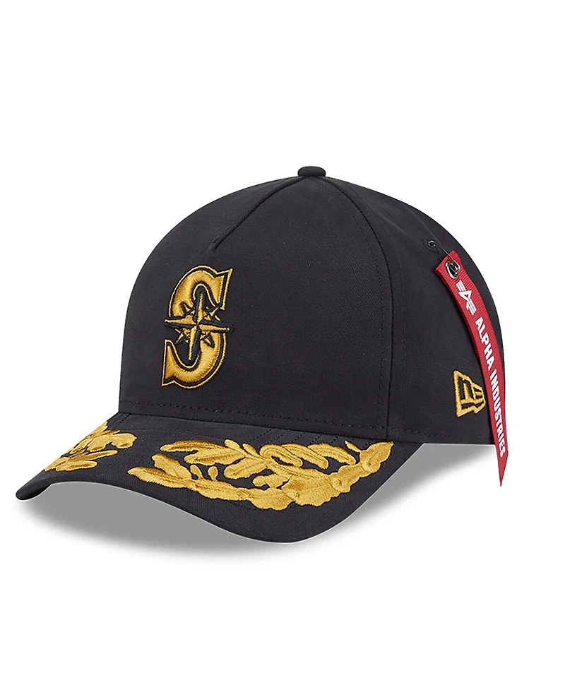 New Era x Alpha Industries Men's Black Seattle Mariners A-Frame 9FORTY Adjustable Hat