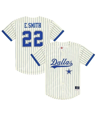 Mitchell & Ness Men's Emmitt Smith Cream Dallas Cowboys Name Number Mesh Button-Up Baseball Jersey