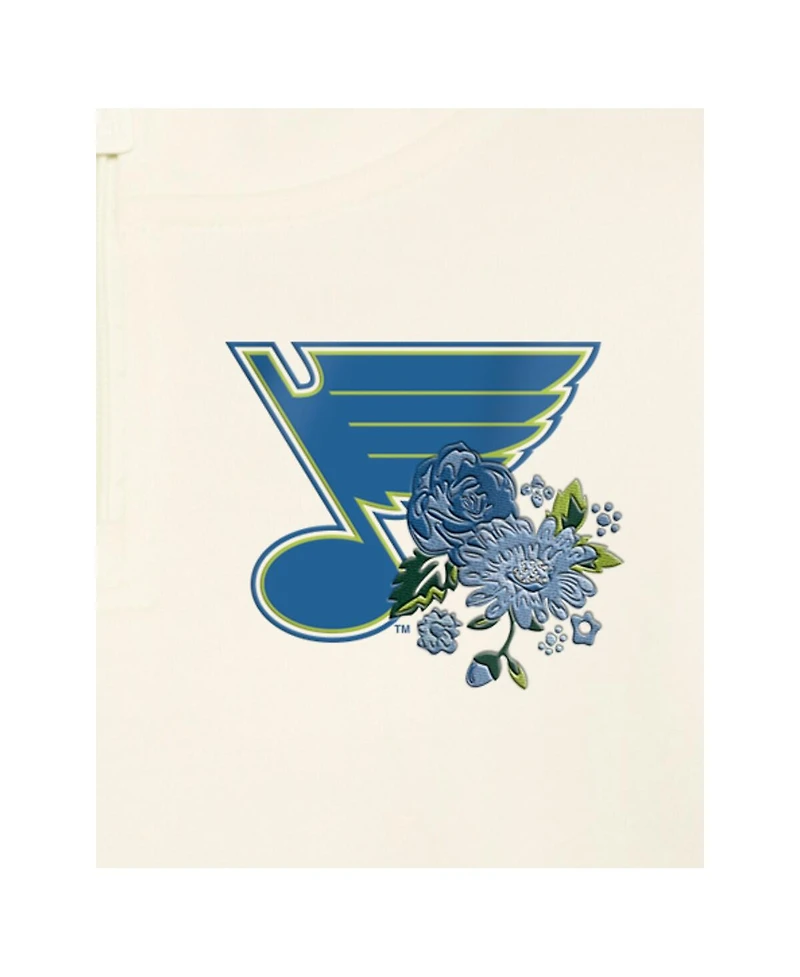 New Era Women's Cream St. Louis Blues Glam Game Quarter-Zip Cropped Floral Pullover Hoodie