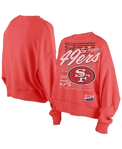 New Era Women's Scarlet San Francisco 49ers Oversized Throwback Mineral Wash Crew Neck Sweatshirt