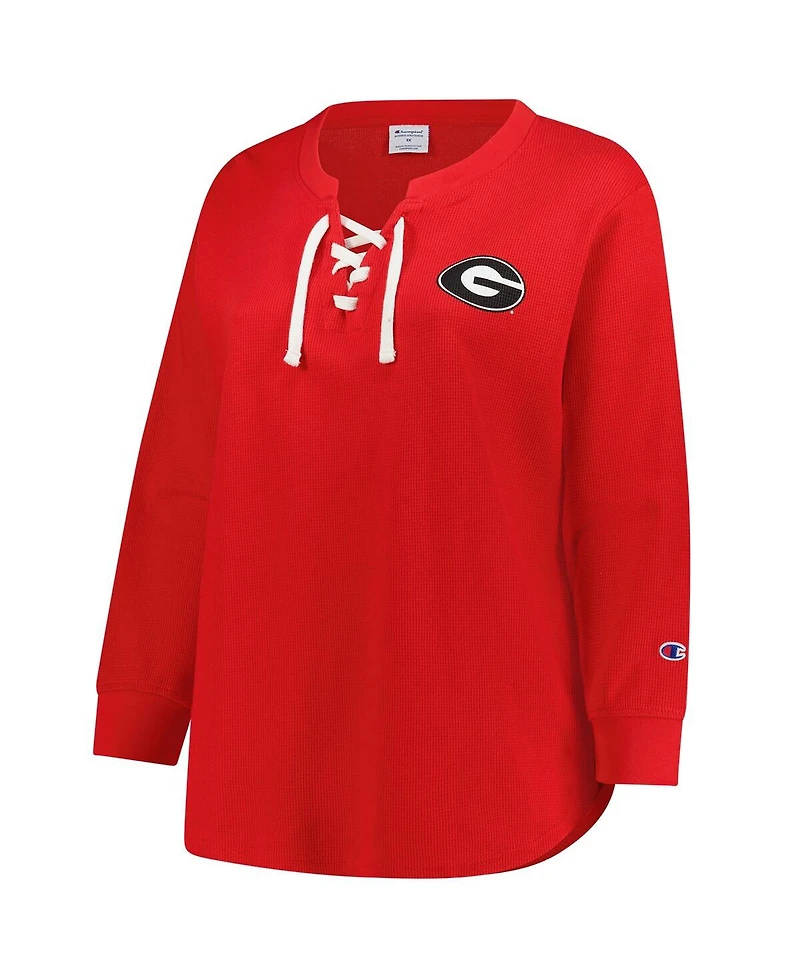 Fanatics Women's Red Georgia Bulldogs Lace-Up Waffle Knit Plus Long Sleeve T-Shirt