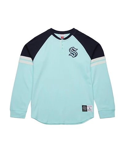 Mitchell & Ness Men's Light Blue Seattle Kraken Thermal Henley Long Sleeve T-Shirt