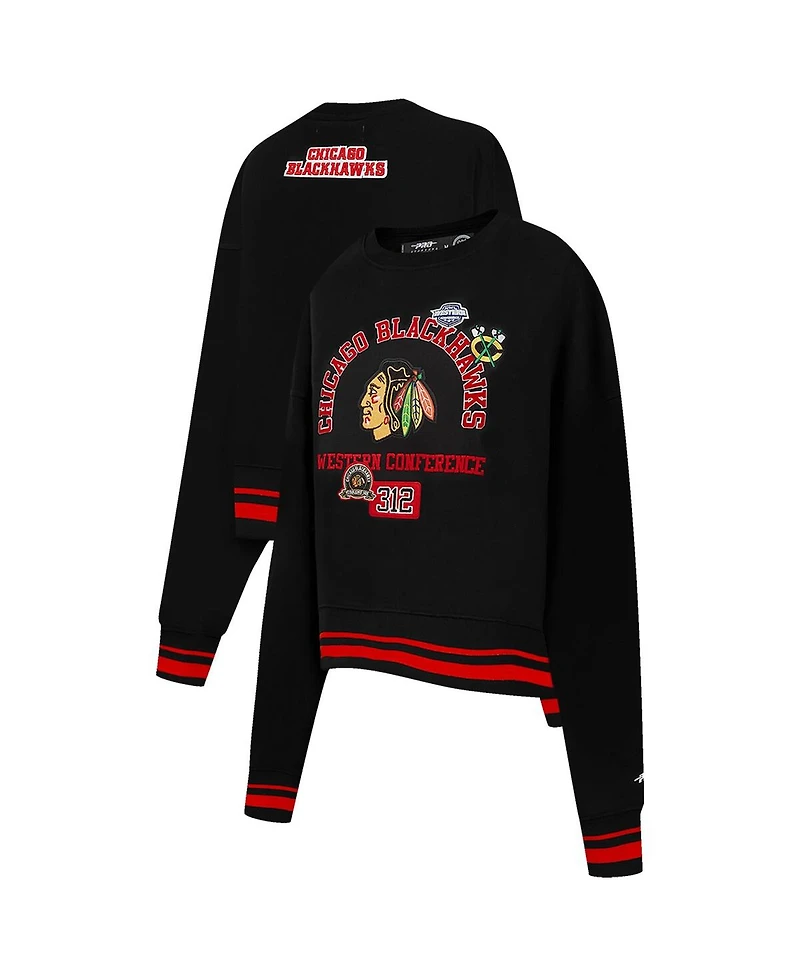 Pro Standard Women's Black Chicago Blackhawks Area Code Cropped Pullover Sweatshirt