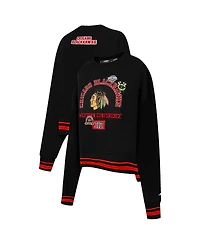 Pro Standard Women's Black Chicago Blackhawks Area Code Cropped Pullover Sweatshirt