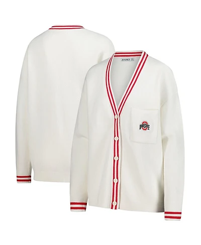 ZooZatz Women's Cream Ohio State Buckeyes Striped Knit Button-Up Cardigan
