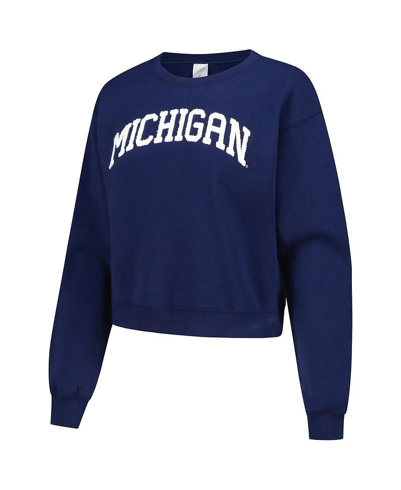 ZooZatz Women's Navy Michigan Wolverines Chenille Cropped Sweatshirt