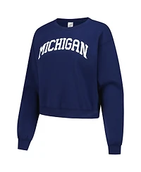 ZooZatz Women's Navy Michigan Wolverines Chenille Cropped Sweatshirt