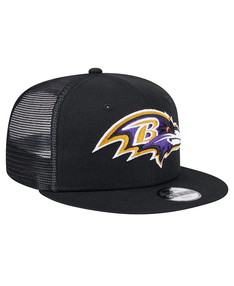 New Era Big Boys and Girls Black Baltimore Ravens Main Trucker 9FIFTY Snapback Hat