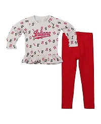 Wes & Willy Baby Girls 2-Piece Oatmeal Indiana Hoosiers Ruffle Raglan Long Sleeve T-Shirt and Leggings Set