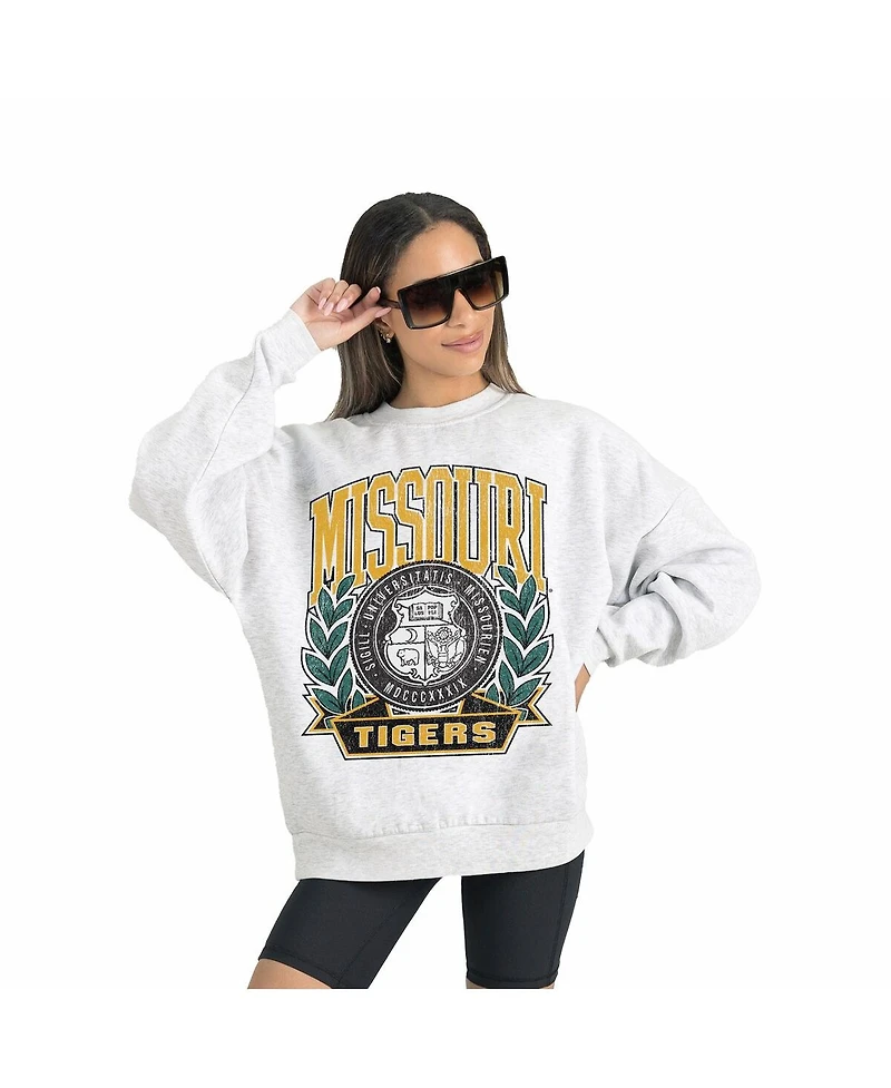 Gameday Couture Women's Gray Missouri Tigers Premium Fleece Drop Shoulder Oversized Pullover Sweatshirt