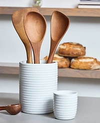 Nambe Breaking Bread Wood Utensils with Canister