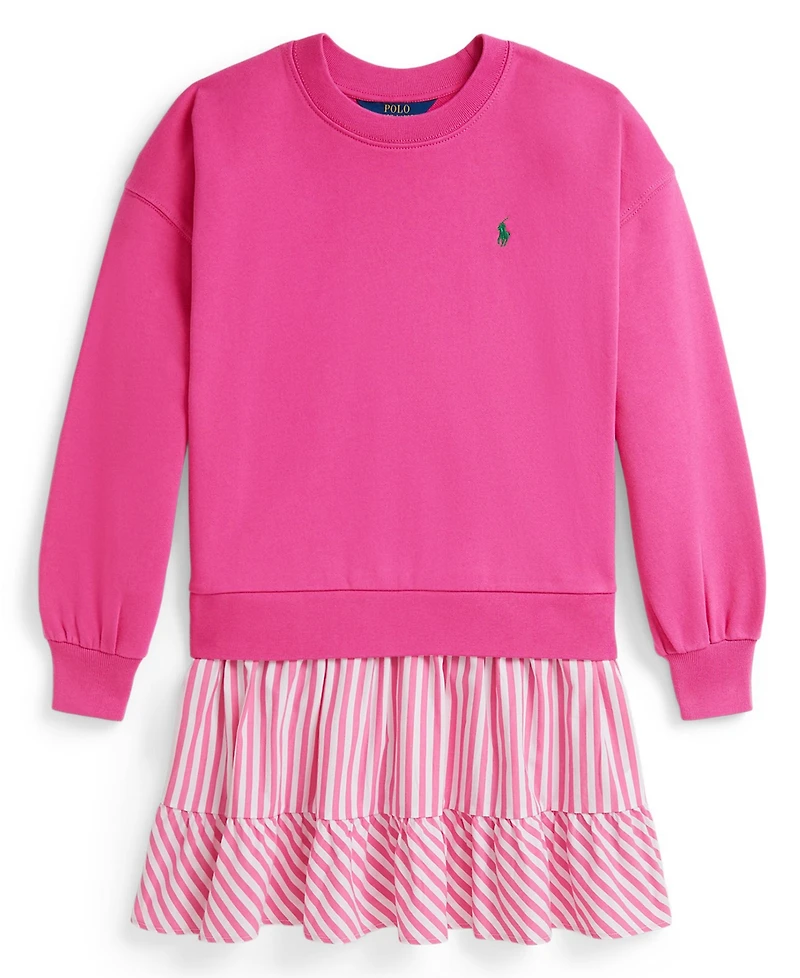 Polo Ralph Lauren Girls 7-16 Striped Skirt Loopback Fleece Long-Sleeve Dress