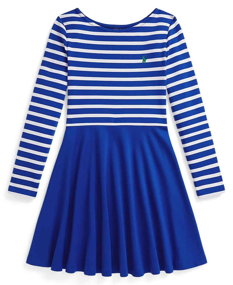 Polo Ralph Lauren Girls 7-16 Striped Stretch Ponte Long-Sleeve Dress