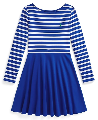 Polo Ralph Lauren Girls 7-16 Striped Stretch Ponte Long-Sleeve Dress