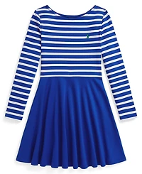 Polo Ralph Lauren Girls 7-16 Striped Stretch Ponte Long-Sleeve Dress
