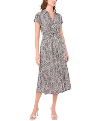 Msk Women's Wide Tie Collared Midi Dress