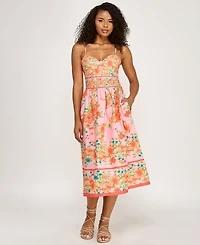 Seni & Cade Juniors' Floral Printed Sweetheart Neck Midi Dress