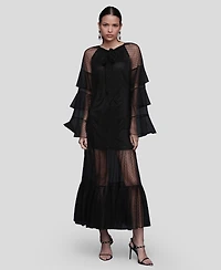 Avec Les Filles Women's Polka Dot Ruffle Tiered Maxi Dress