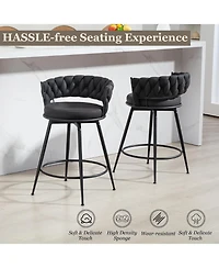 Dyhome 26 Inch Counter Height Bar Stools Set of 2, Swivel Pu Leather with Wood Backs, for Kitchen Island, Dining Room