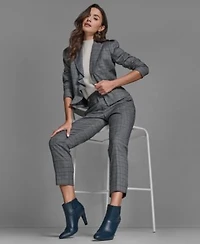 Bcbg Womens Plaid High Rise Straight Pants Long Sleeve Ruffle Jacket Sleeveless Mock Neck Knit Top