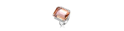 Sterling Silver 18K Rose Gold Plated with Pink and White Cubic Zirconia Accent Ring