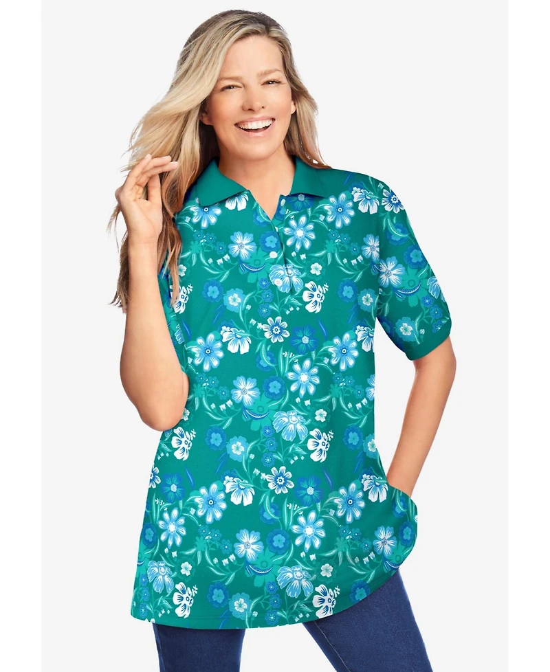 Woman Within Women's Elbow-Sleeve Polo Tunic