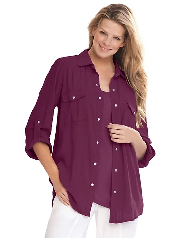 Woman Within Women's Cotton Gauze Bigshirt