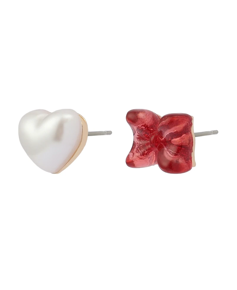 Betsey Johnson Faux Cultivated-Pearl Celestial Soiree Heart Bow Stud Earrings
