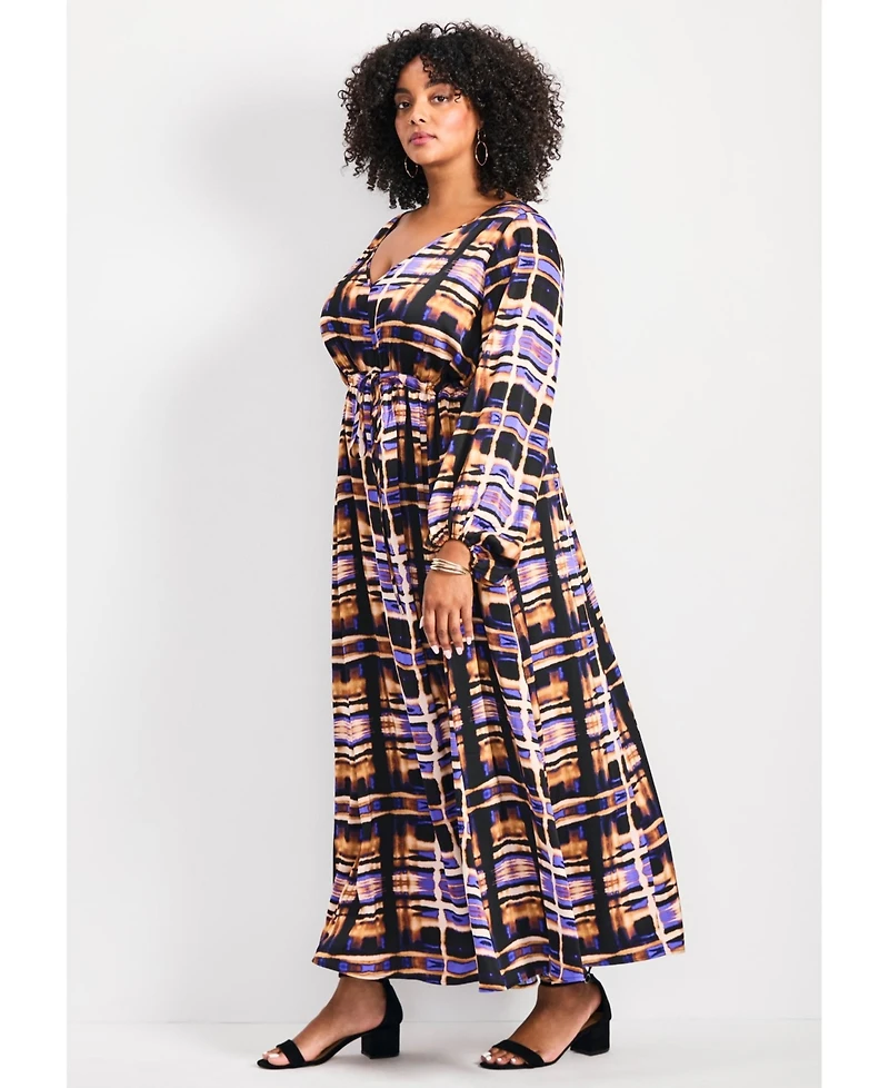 Avenue Women's Goldi Satin Blouson Sleeve Maxi Dress