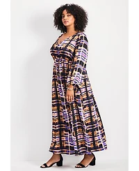 Avenue Women's Goldi Satin Blouson Sleeve Maxi Dress