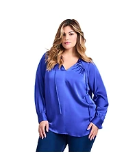 Avenue Women's Plus Marlene Tie Front Satin Blouse
