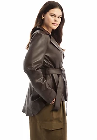 June + Vie Plus Size June + Vie High-Low Peplum Leather Jacket