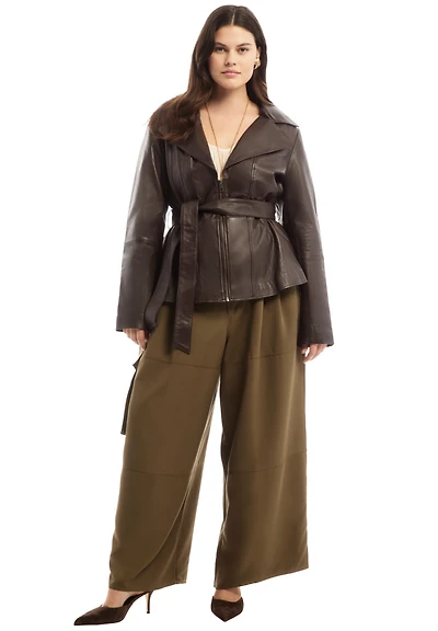 June + Vie Plus Size June + Vie High-Low Peplum Leather Jacket