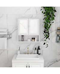 Airsurfer Bathroom Wall Cabinet with Double Mirror Doors and Shelves Modern Storage Organizer for Bathroom or Living Room