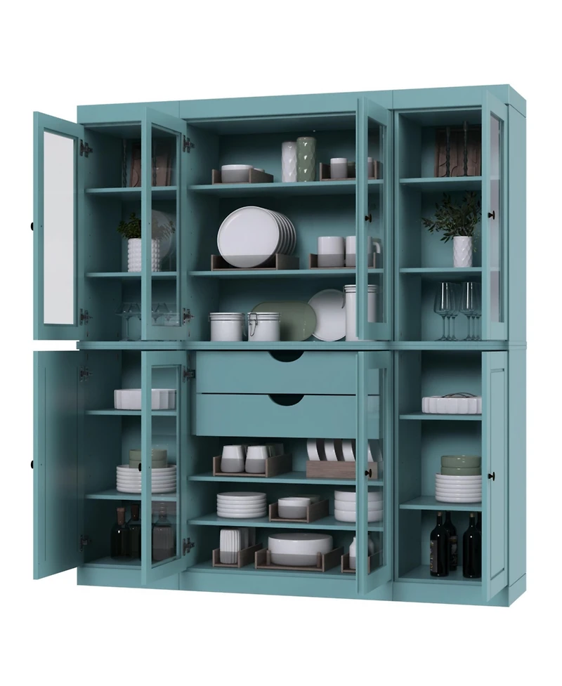 Palace Imports 100% Solid Wood 65" Pantry China Cabinet with Raised Panel, Clear Glass Doors