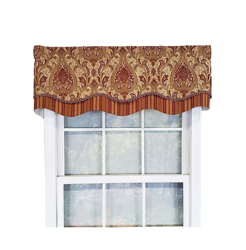 Rlf Home Chenille Fabric with Damask Motive Paisley Dream Glory Valance 3" Rod Pocket 50" x 16" Gold/Bronze