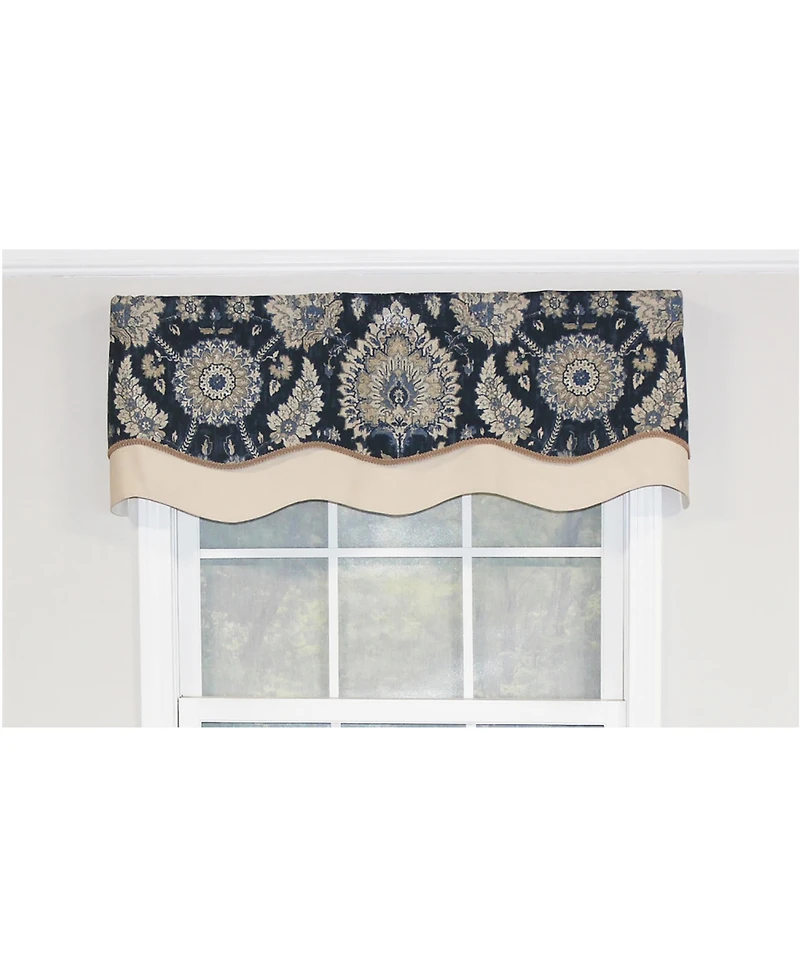 Rlf Home Wakeshire Glory Valance Indigo. 3" Rod Pocket, Layered, Trimmed. 50"W X 16"L