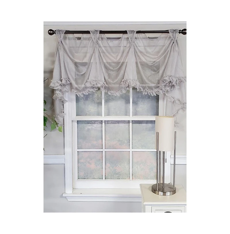 Rlf Home Luxurious Modern Design Classic Sheers Victory Swag 3-Scoop Window Valance 50" x 25" Silver