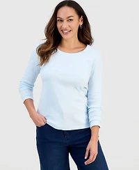 Style & Co Petite Scoop-Neck Long-Sleeve Cotton Top, Created for Macy's