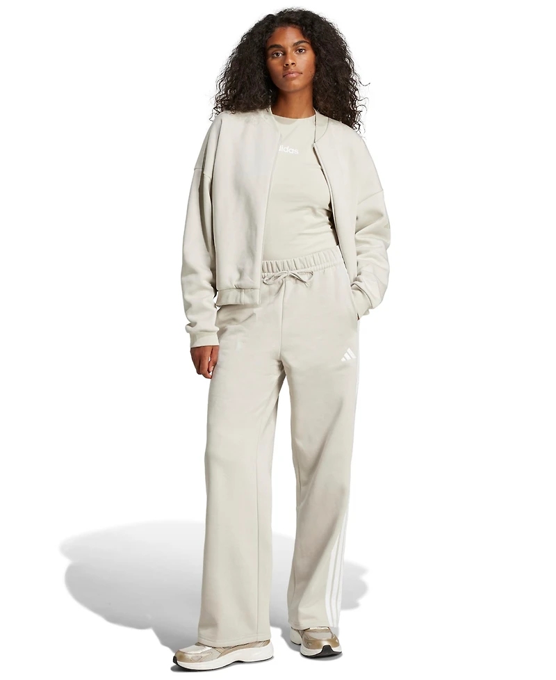 adidas Women's Essentials Three Stripes Fleece Open Hem Pants