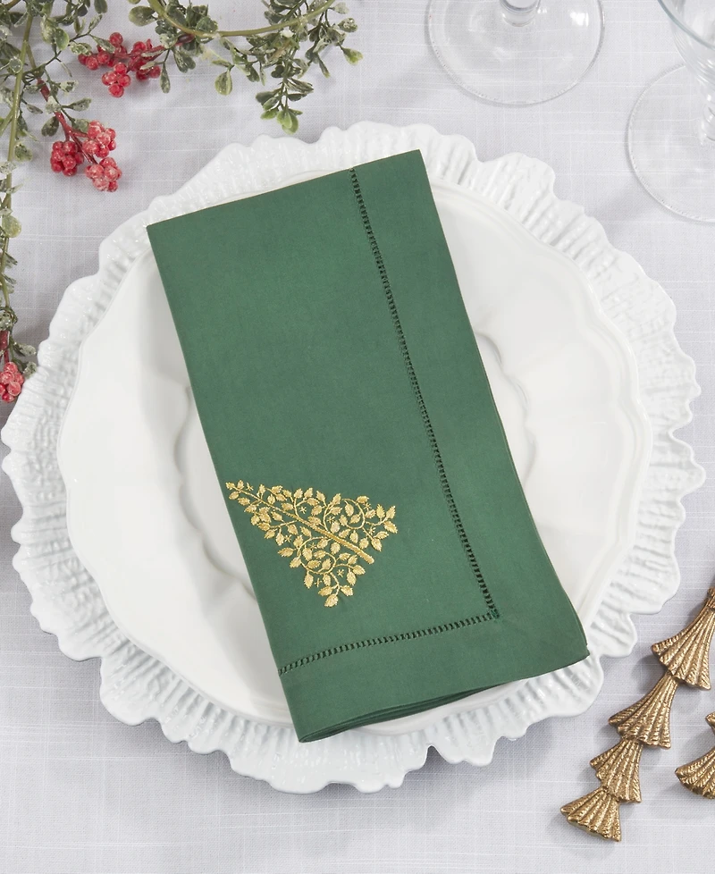 Saro Lifestyle Embr'D Christmas Tree Hemstitch Napkin, Set of 6