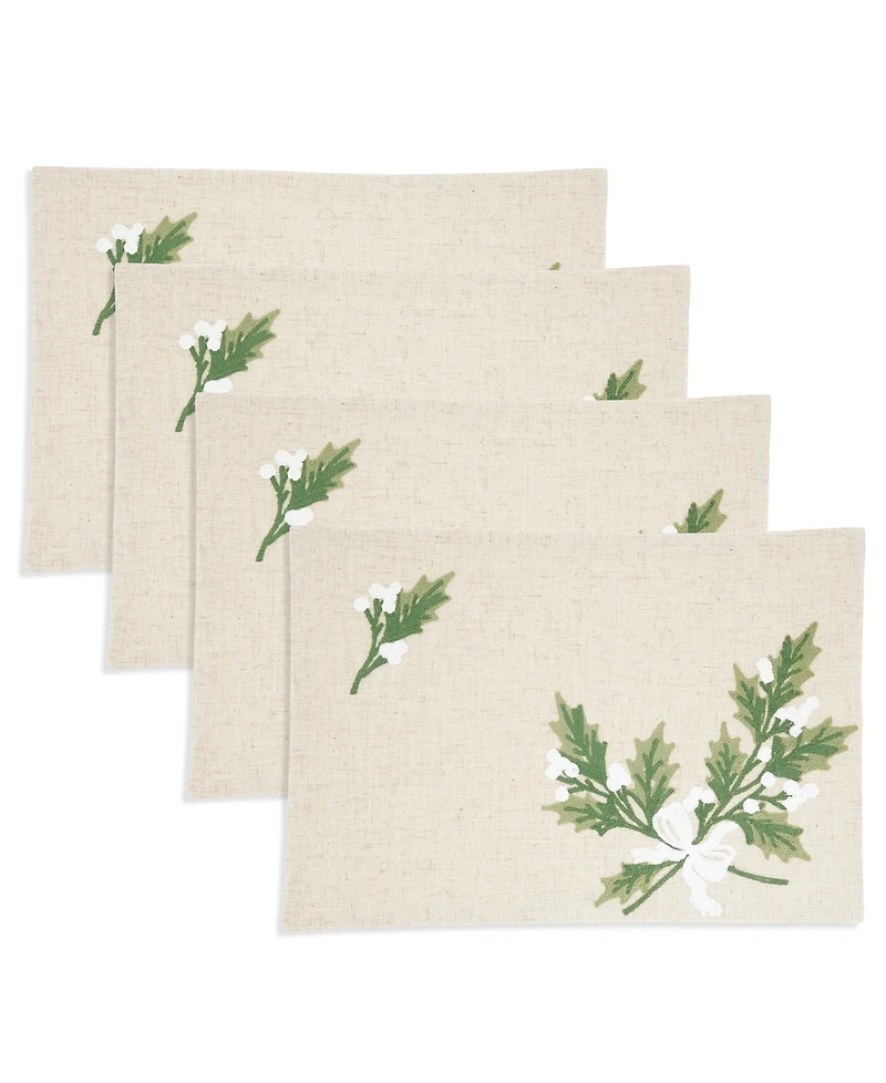 Saro Lifestyle Linen Blend Holly Leaves Placemat, Set of 4