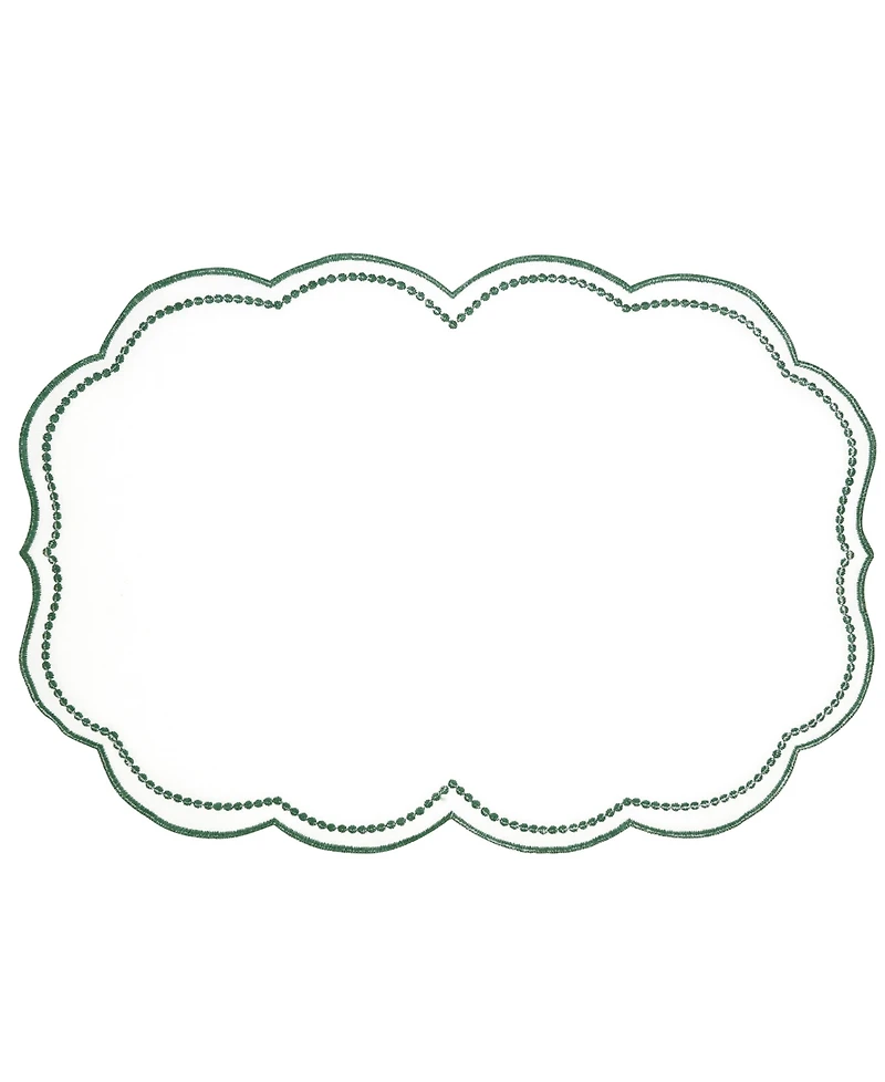 Saro Lifestyle Embroidered Polka Dot Placemat with Scallop Edge, Set of 4