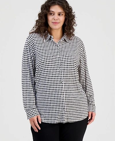 Anne Klein Plus Printed Long-Sleeve Blouse