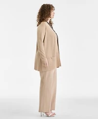 Anne Klein Plus Size Malibu Open Front Cardigan Printed Triple Pleat V Neck Blouse Mid Rise Pull On Straight Pants