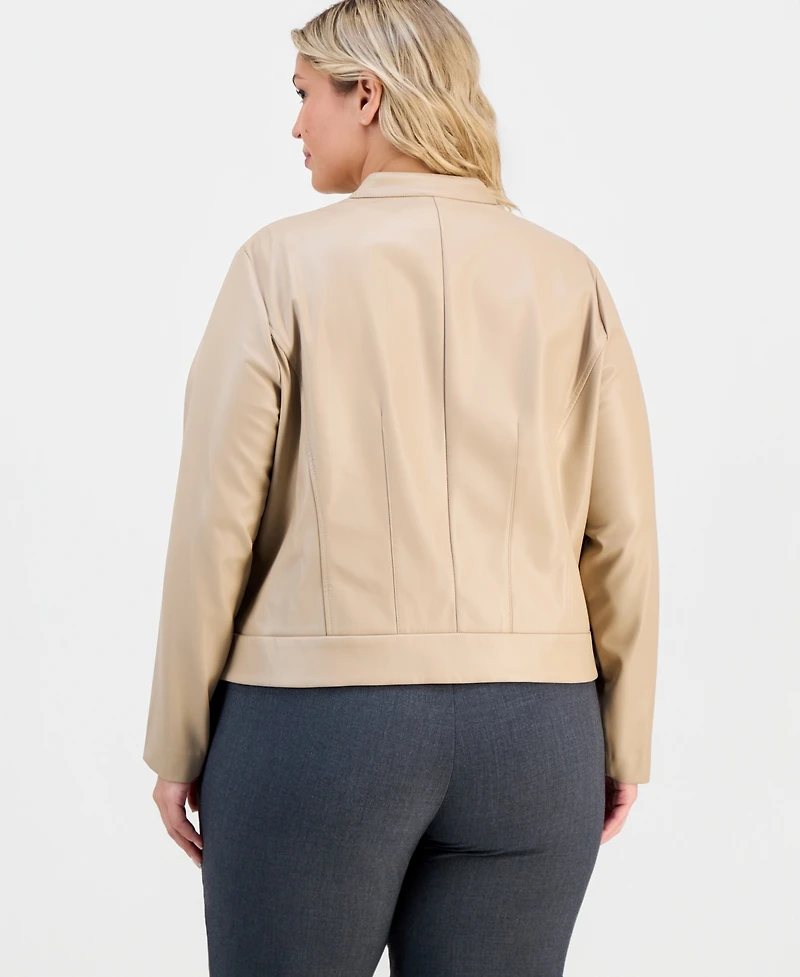 Anne Klein Essentials Plus Size Faux-Leather Quilt-Front Zip-Front Jacket