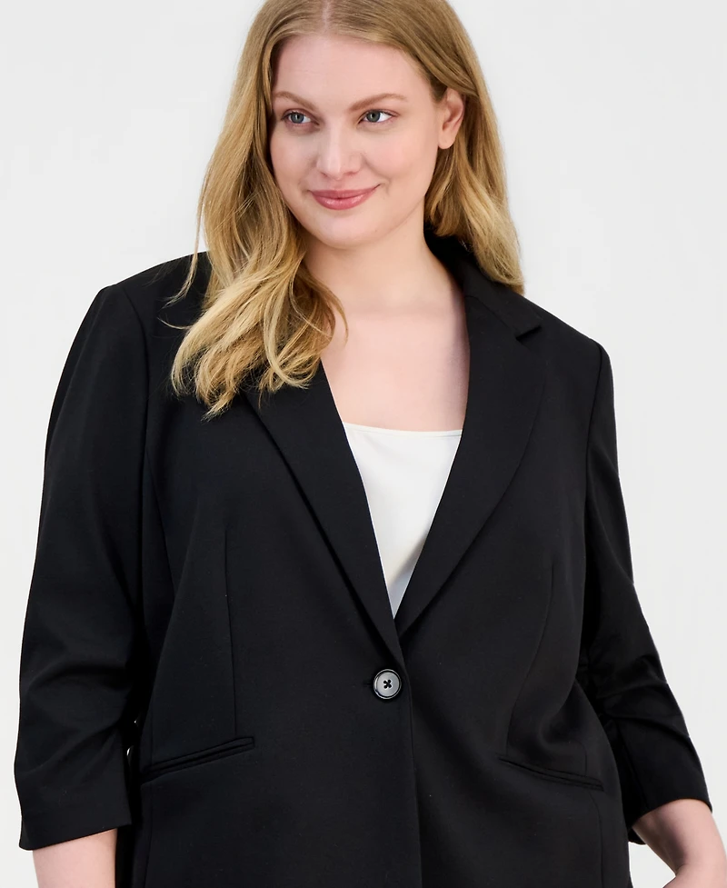 Ak Anne Klein Plus Scrunch 3/4-Sleeve Blazer