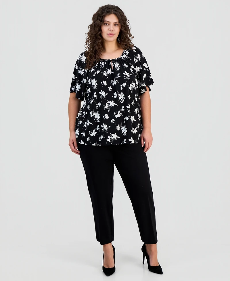Ak Anne Klein Plus Printed Keyhole Top