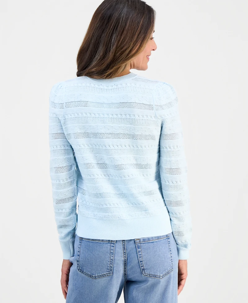 Style & Co Petite Crewneck Pointelle Long-Sleeve Sweater, Macy's Exclusive